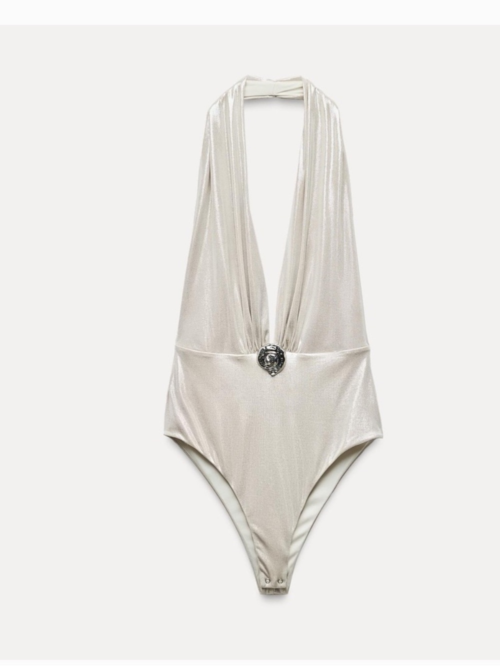 Zara Conch Shell Silver Foil Halter Bodysuit - S